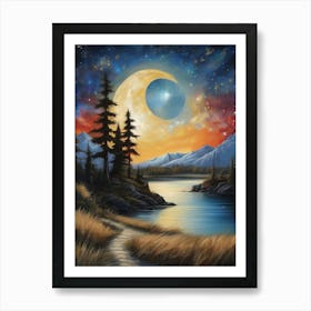 Moon Over Lake Art Print