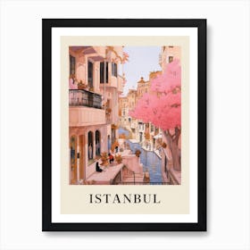 Istanbul Turkey 5 Vintage Pink Travel Illustration Poster Art Print