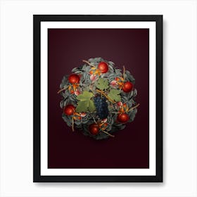 Vintage San Columbano Grapes Fruit Wreath on Wine Red n.0190 Art Print