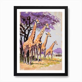 Herd Of Giraffe Cute Illustration  5 Art Print