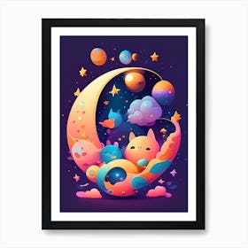 Cosmic Kawaii Kids Space Art Print