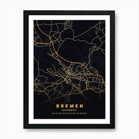 Bremen Germany Black And Gold Map Art Print