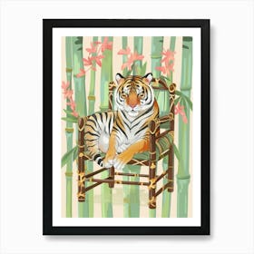 Tiger In Bamboo Chair Jungle Animal Tropical Illustration Art Print