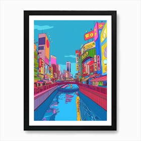 Dotonbori Osaka 3 Colourful Illustration Art Print