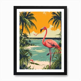 Greater Flamingo Renaissance Island Aruba Tropical Illustration 3 Art Print