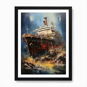 Titanic Ship Wreck Colourful Illustration 3 Art Print