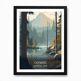 Olympic National Park Travel Poster Mid Century Style 1 Art Print