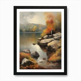 Forest Lake, Autumn Lake, Vintage Oil Painting, Farmhouse Wall Decorations, Antique Landscape, Vintage Landscape Oil Painting.8 3 Art Print