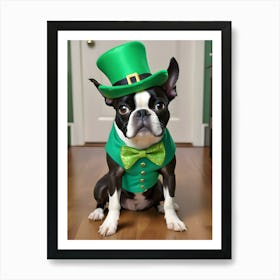 St Patrick'S Day Boston Terrier Art Print