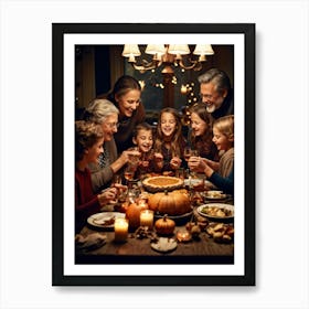 Candid Style Photo Of A Family Gathering Around A Thanksgiving Dinner Table Just Before The Prayer (4) Art Print