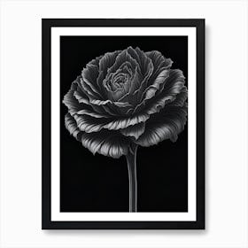 A Carnation In Black White Line Art Vertical Composition 18 Art Print