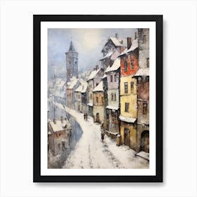 Vintage Winter Painting Cesky Krumloy Czech Republic Art Print