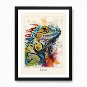 Iguana Colourful Watercolour 4 Poster Art Print