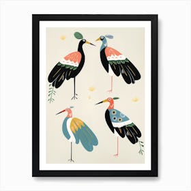 Folk Style Bird Painting Stork 1 Art Print
