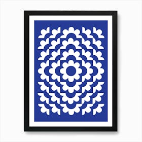 Midcentury Modern Abstract Geometric Flower Pattern Floral in French Blue 1 Art Print