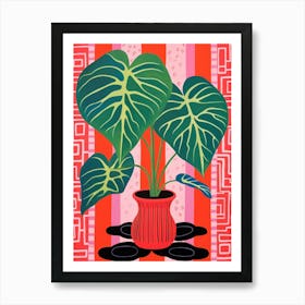 Pink And Red Plant Illustration Monstera Mint 1 Art Print
