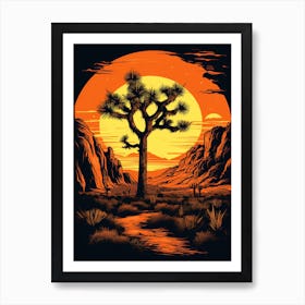 Joshua Tree At Dawn In The Desert In Black And Gold (1) Art Print