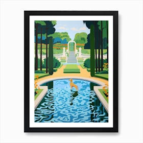 Painting Of A Dog In Versailles Gardens, France In The Style Of Matisse 01 Art Print