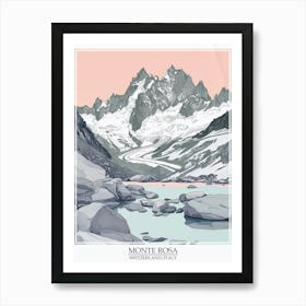 Monte Rosa Switzerland Italy Color Line Drawing 3 Poster Art Print