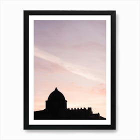 Silhouette Of A Church At Purple And Pink Sunset In Erice Art Print