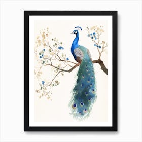 Peacock On A Tree Branch Watercolour 2 Art Print