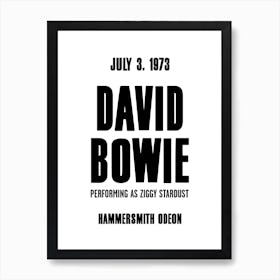 David Bowie As Ziggy Stardust 1969 Concert Poster Art Print