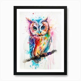 Owl Colourful Watercolour 3 Art Print