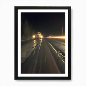 Car Driving On Road At Night Art Print