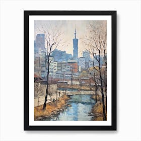 Winter City Park Painting Cheonggyecheon Park Seoul 3 Art Print