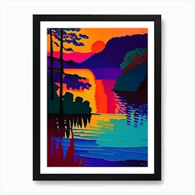 Lake And Tree Sunset Art Print