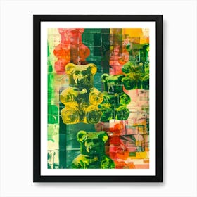 Green Gummy Bears Retro Collage 3 Art Print