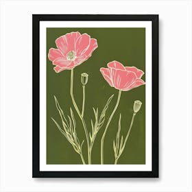 Pink & Green Poppy 2 Art Print