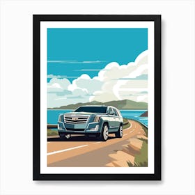A Cadillac Escalade In Causeway Coastal Route Illustration 1 Art Print