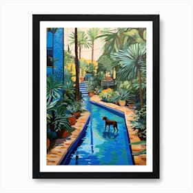 Painting Of A Dog In Jardin Majorelle Garden, Morocco In The Style Of Matisse 01 Art Print