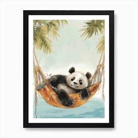 Giant Panda Napping In A Hammock Storybook Illustration 3 Art Print