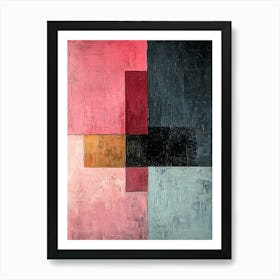 Minimalist Abstract Composition With Geometric Blocks – Modern Art Print In Pink And Black Art Print