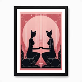 The Lovers Tarot Card, Black Cat In Pink 1 Art Print