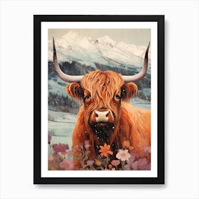 Snowy Highland Cow Textured Illustration 1 Art Print