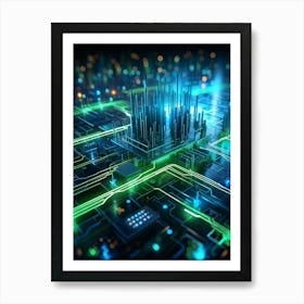 Abstract Depiction Of Advanced Cybersecurity Concept Interlacing Neural Network Patterns And Thick (5) Art Print