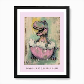 Dinosaur In The Bubble Bath Pastel Pink Abstract Illustration 3 Poster Art Print