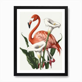 Lesser Flamingo And Calla Lily Minimalist Illustration 4 Art Print