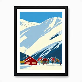 Hemsedal, Norway Midcentury Vintage Skiing Poster Art Print