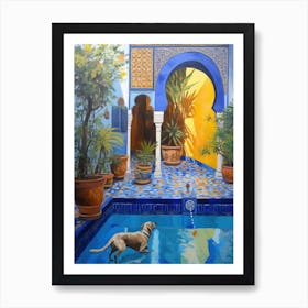 Painting Of A Dog In Jardin Majorelle, Morocco In The Style Of Gustav Klimt 03 Art Print