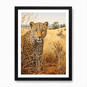 African Leopard In The Savannah Grasslands Painting 3 Art Print