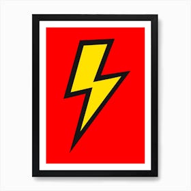 Yellow Lightning Bolt on Red Art Print