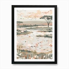 Pink Flamingo Pastels Jungle Illustration 3 Art Print