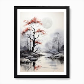 Kamikochi In Nagano, Japanese Brush Painting, Ukiyo E, Minimal 2 Art Print