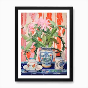 Cactus Painting Maximalist Still Life Christmas Cactus 2 Art Print