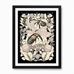 Buzzing Bees 1 William Morris Style Art Print