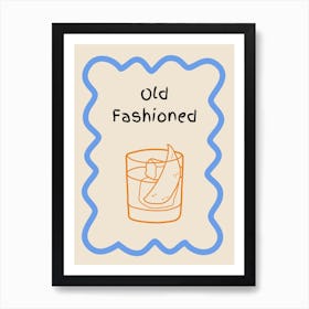 Old Fashioned Doodle Poster Blue & Orange Art Print